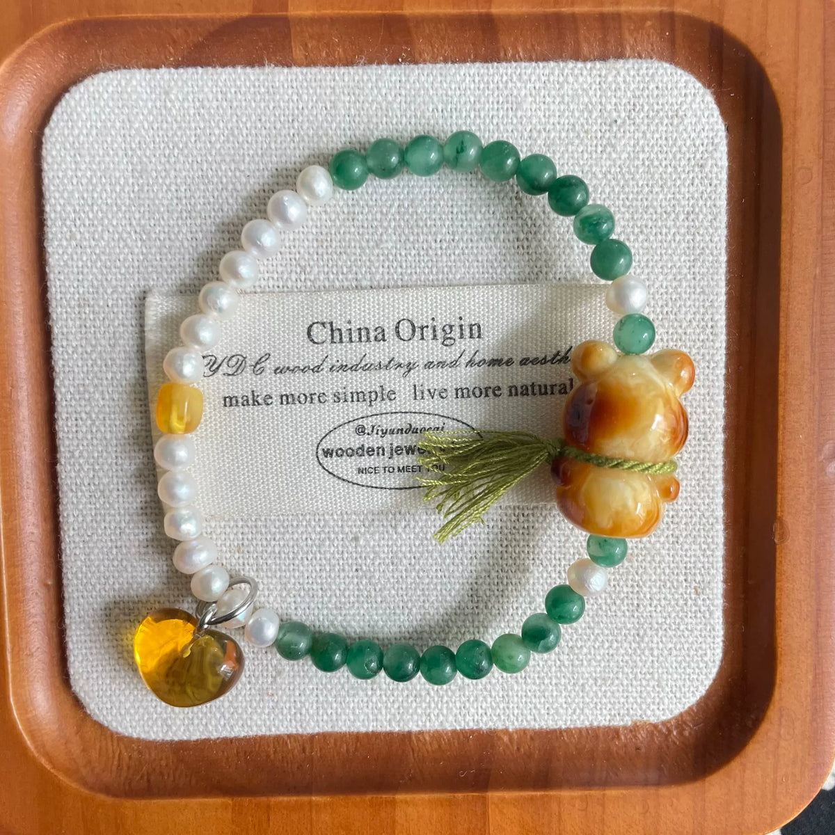 Natural Amber Bear Dulong Jade Pearl Bracelet