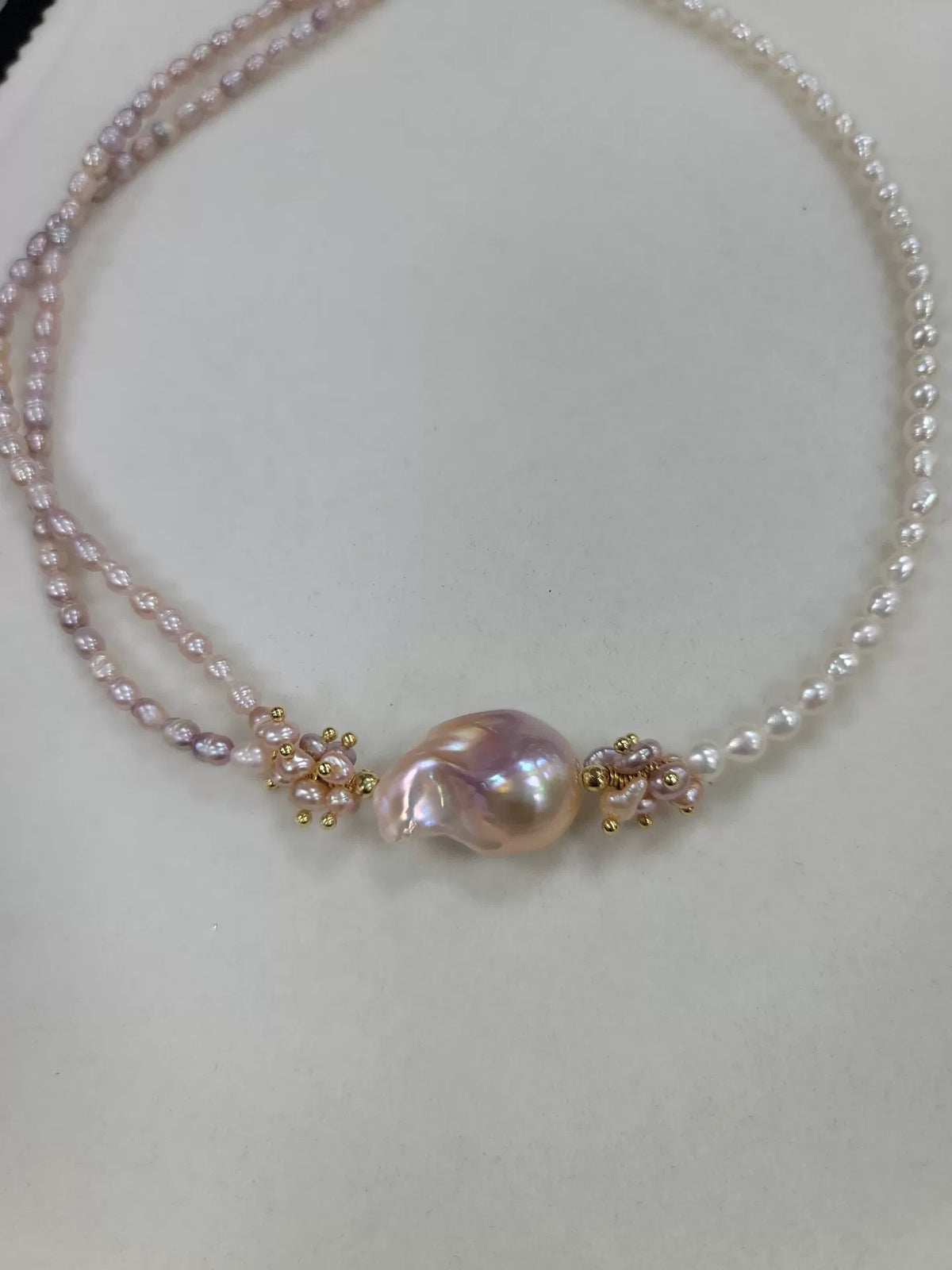 Asymmetric Pink and White Pearl Necklace