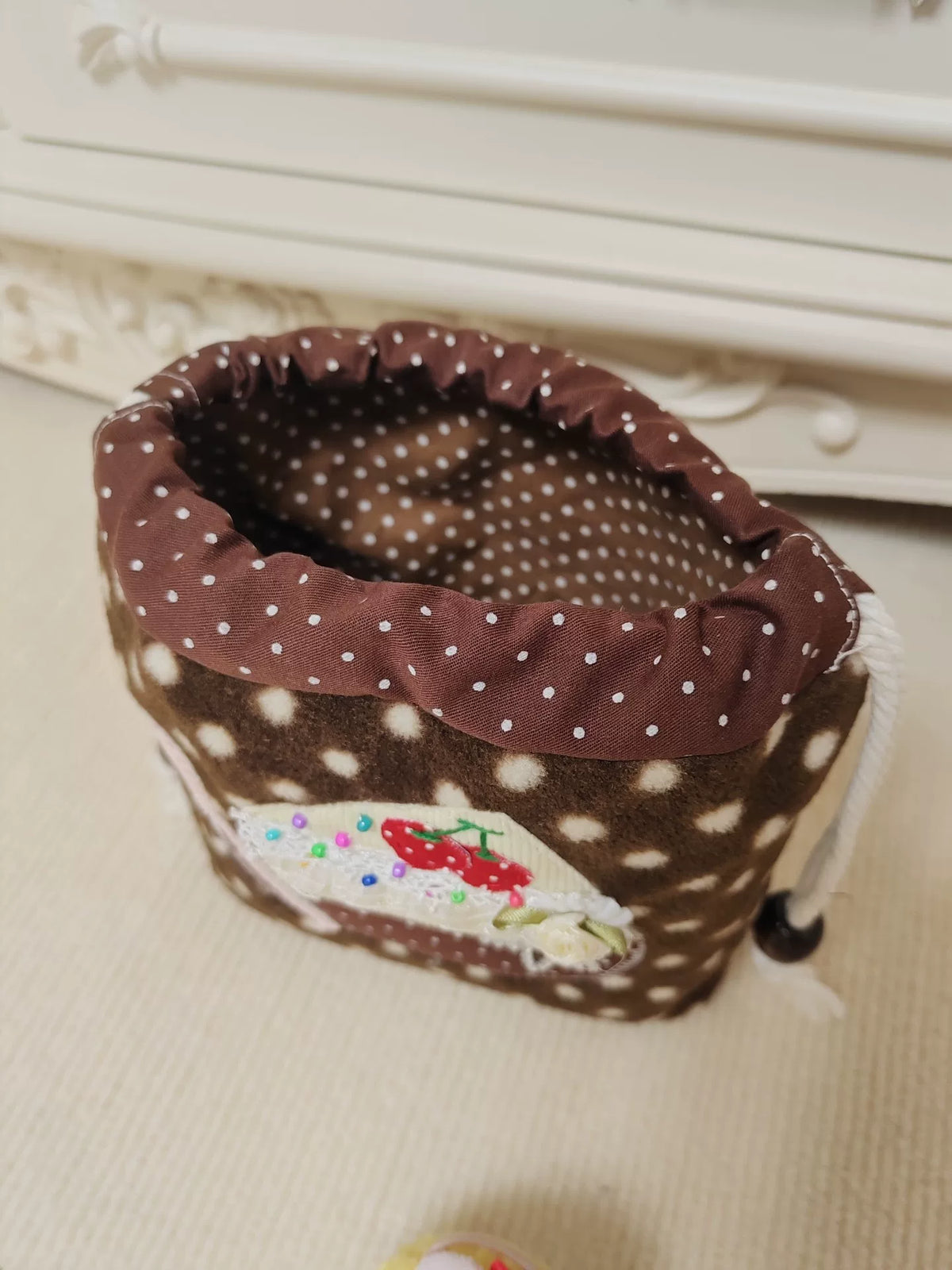 ケーキのドット柄ぬいぐるみ巾チ袋ポーチ