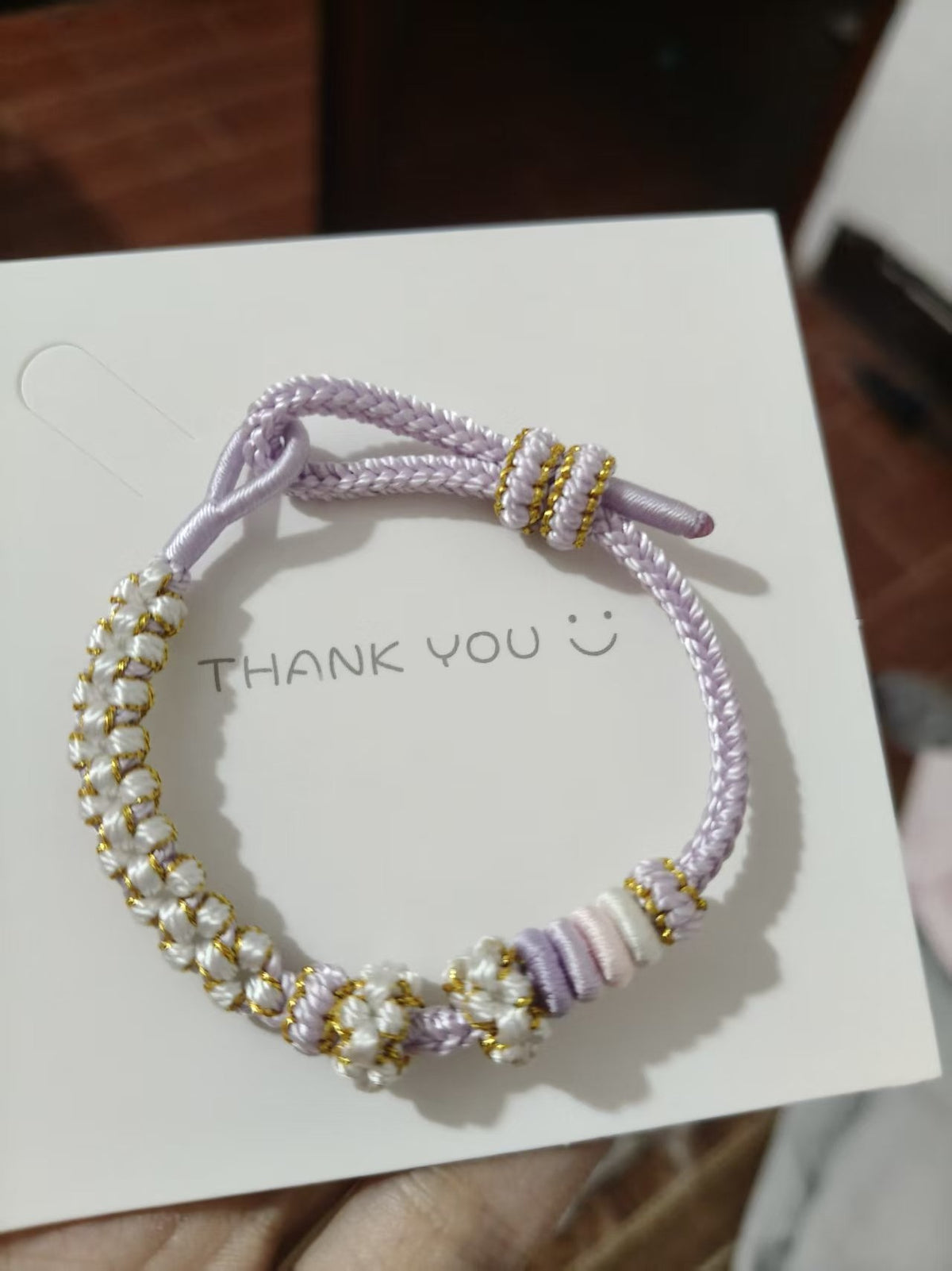 Handwoven Purple White Gold Knot Bracelet