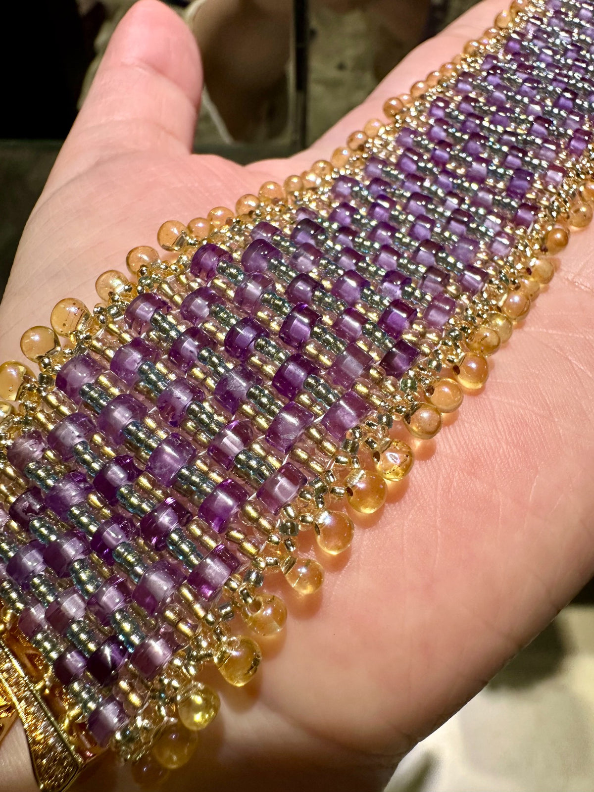 Natural Amethyst Beaded Bracelet with Crystal Clasp