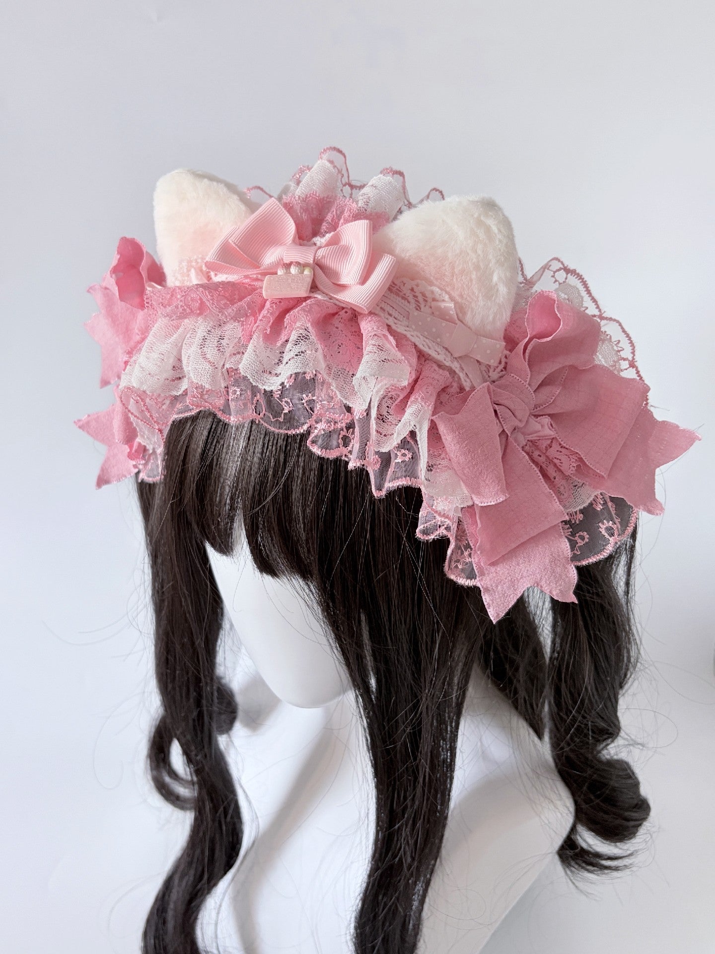 Pink Strawberry Cat Ear Lace Headband Lolita Hair Accessory