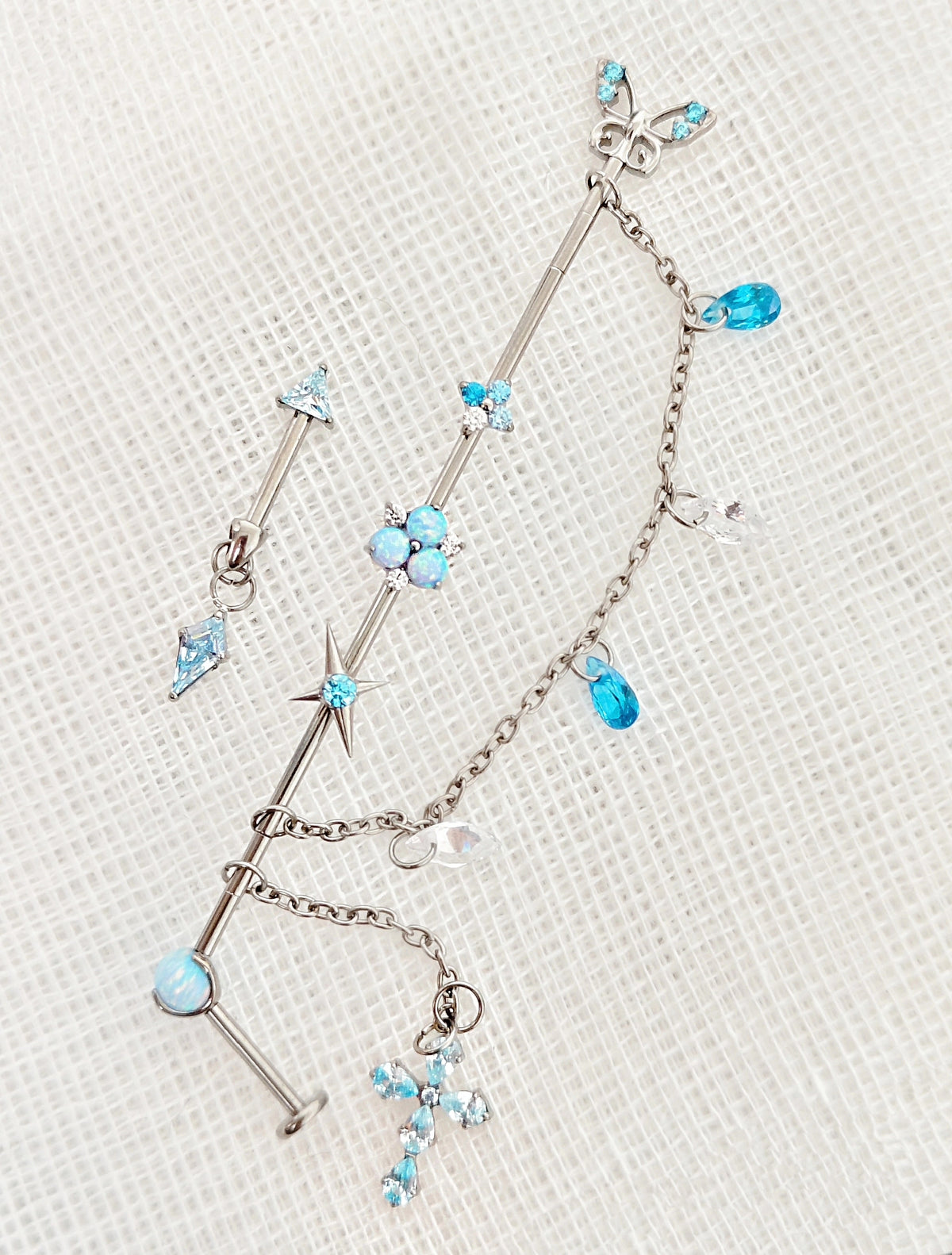Titanium Ear Bridge and Stud Set with Chain Charms