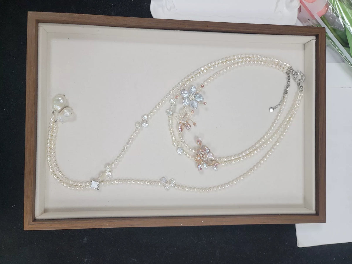 Pink Blue Multi Layer Pearl Necklace