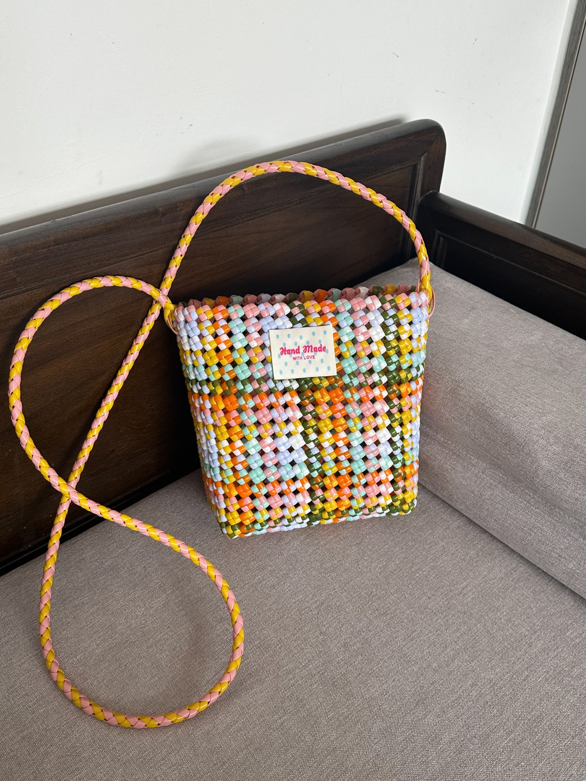 Handwoven Rattan Crossbody Bag Multicolor