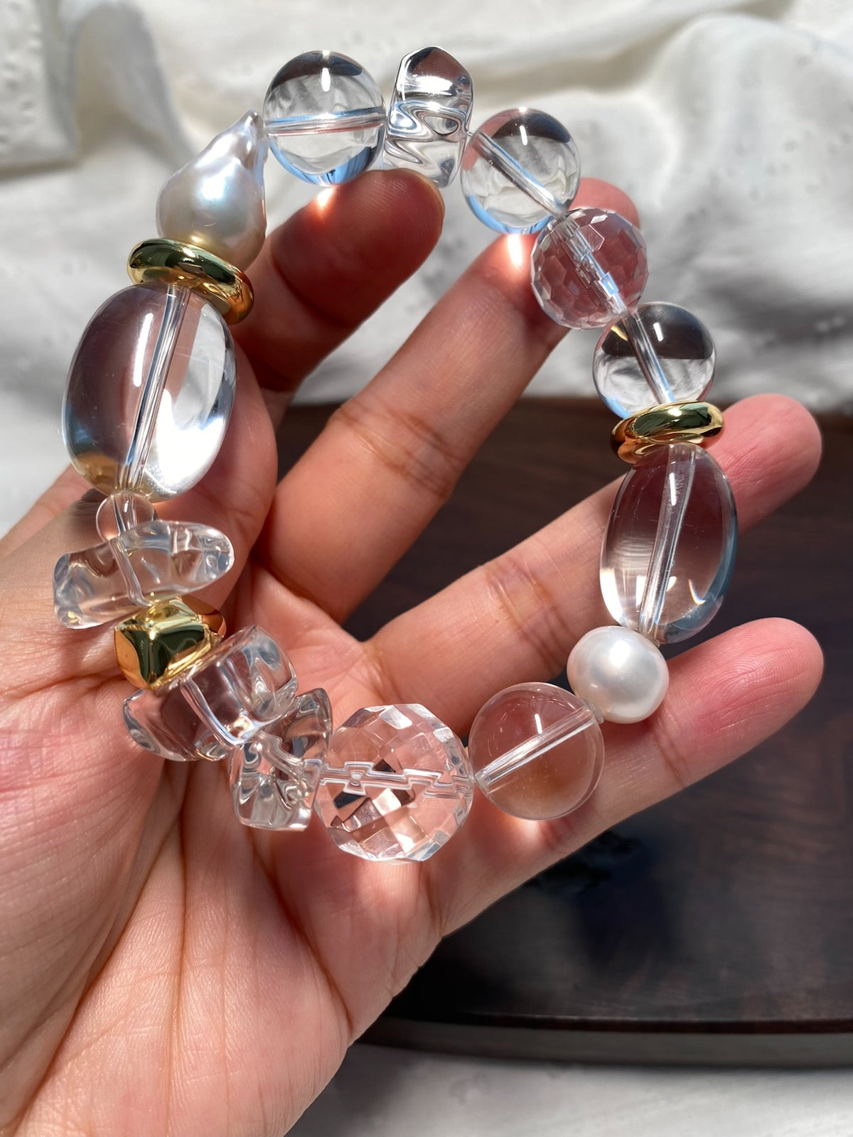 Clear Quartz Crystal Pearl Bracelet