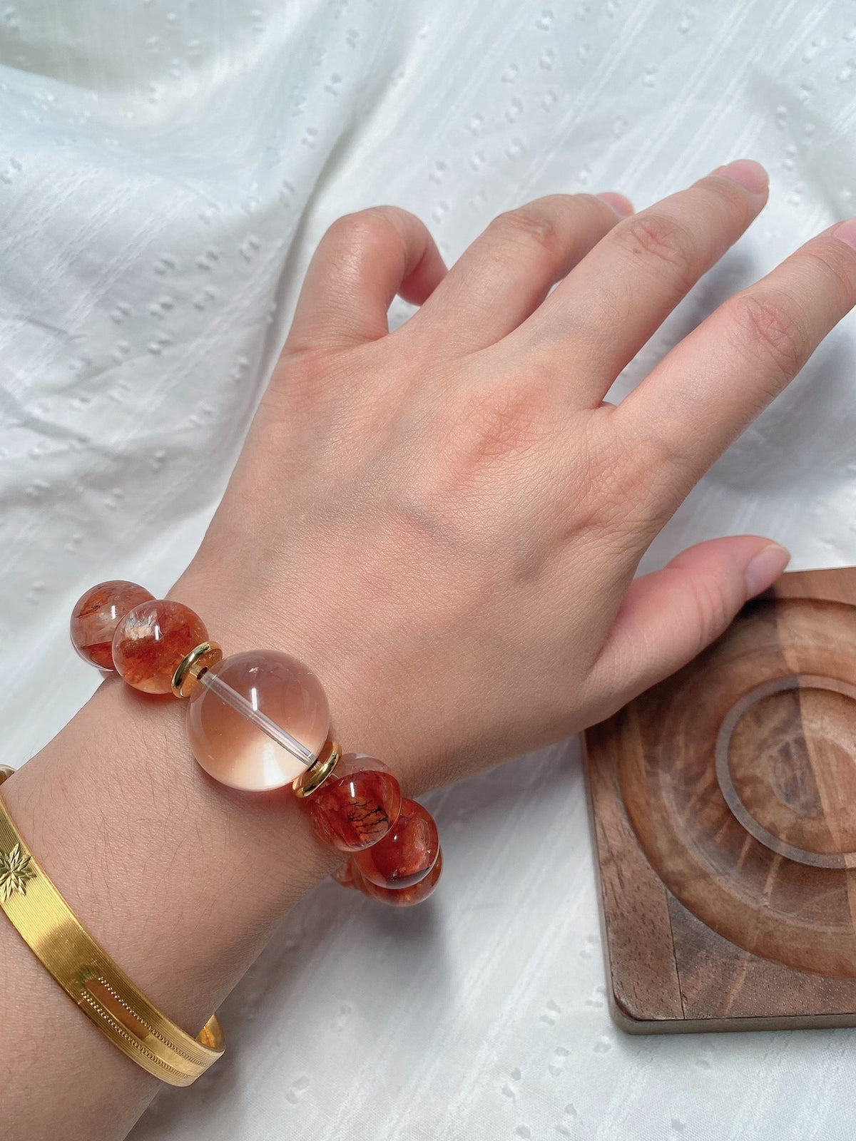 Phantom Quartz Crystal Beaded Bracelet 14.5-15mm