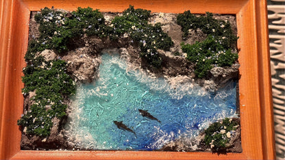 Miniature Coastal Diorama in Wooden Frame 15x11x2cm