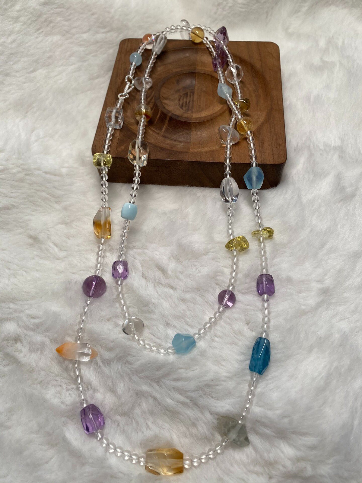 Multi-Strand Gemstone Necklace with White Crystal Beads