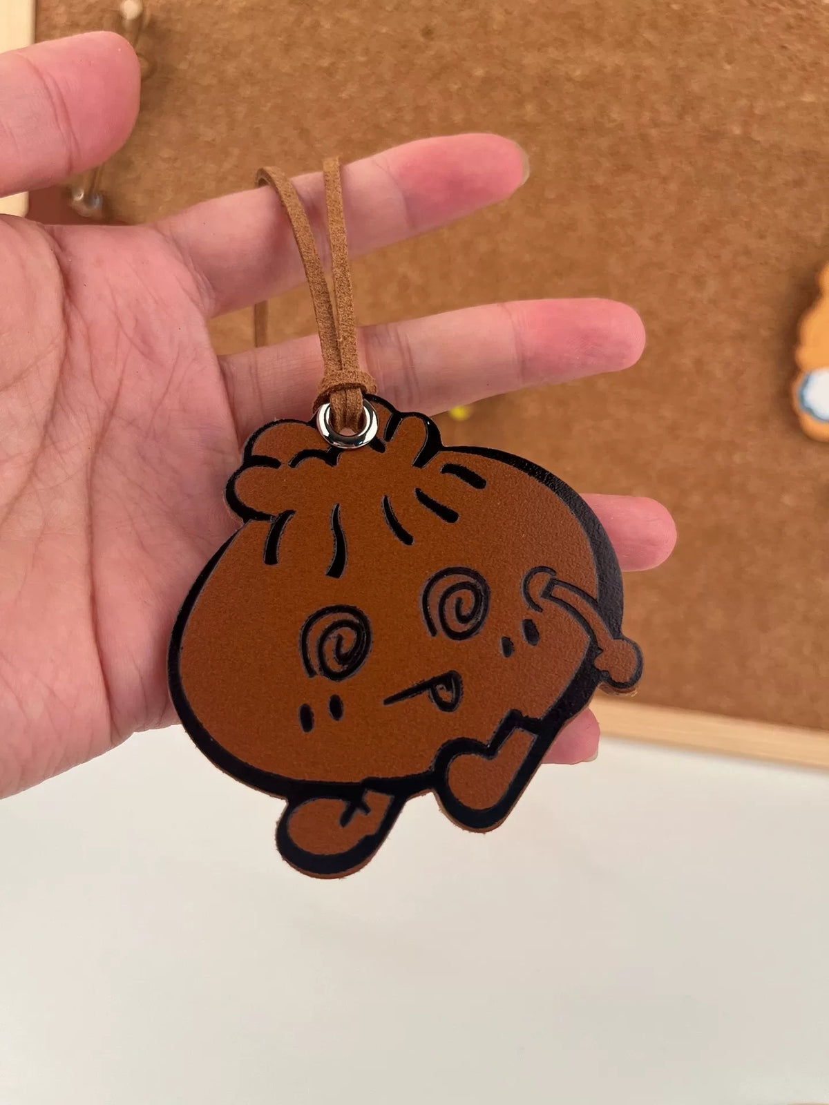 Handmade Leather Bun Character Keychain