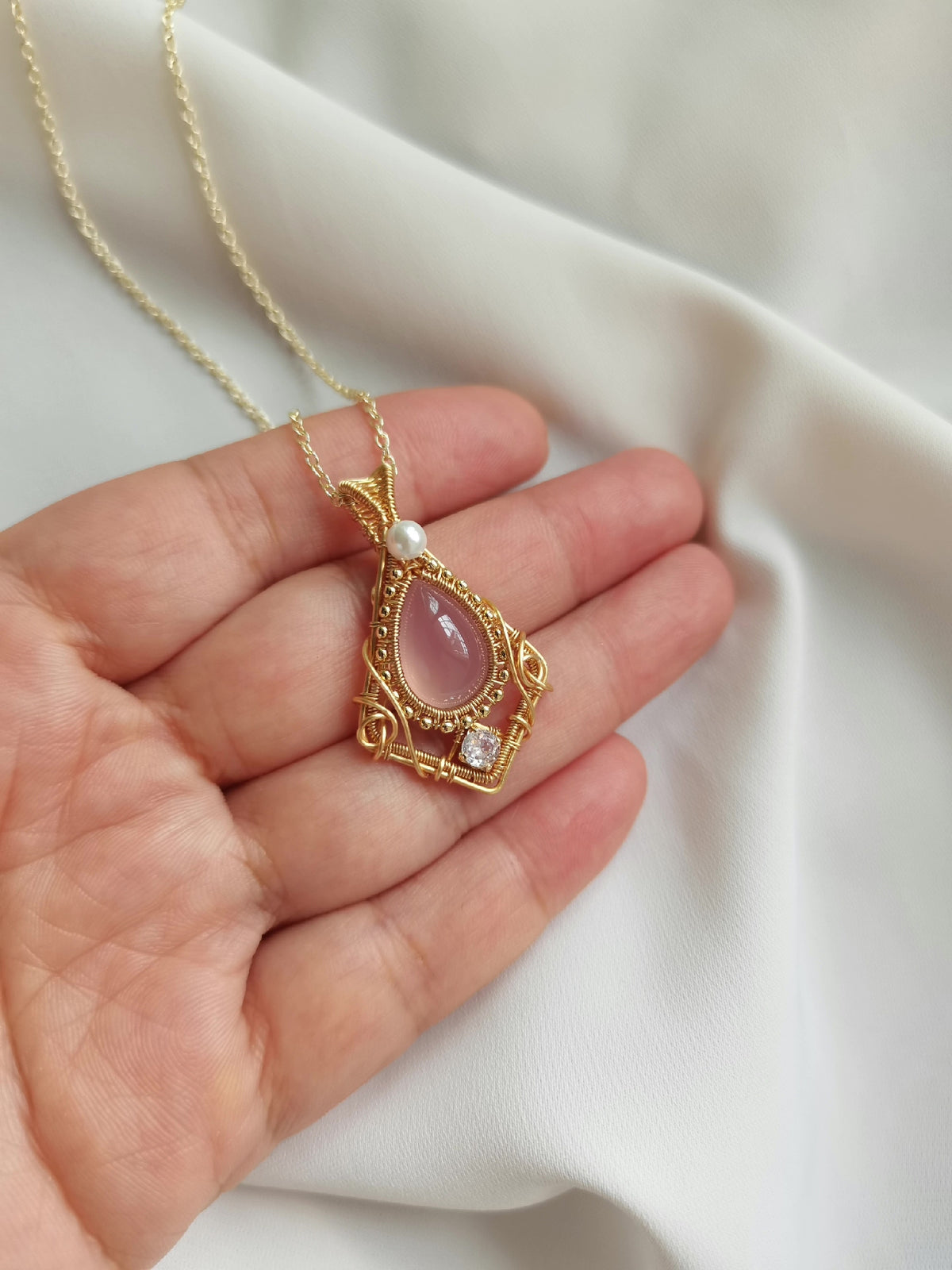 Rose Quartz Wire Wrapped Necklace Pendant