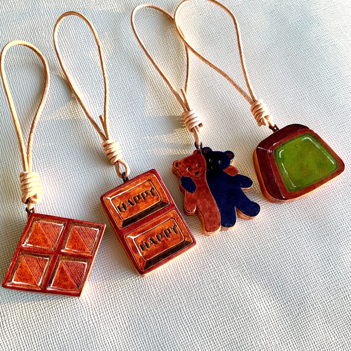 Handpainted Leather Charm Keychain Pendant