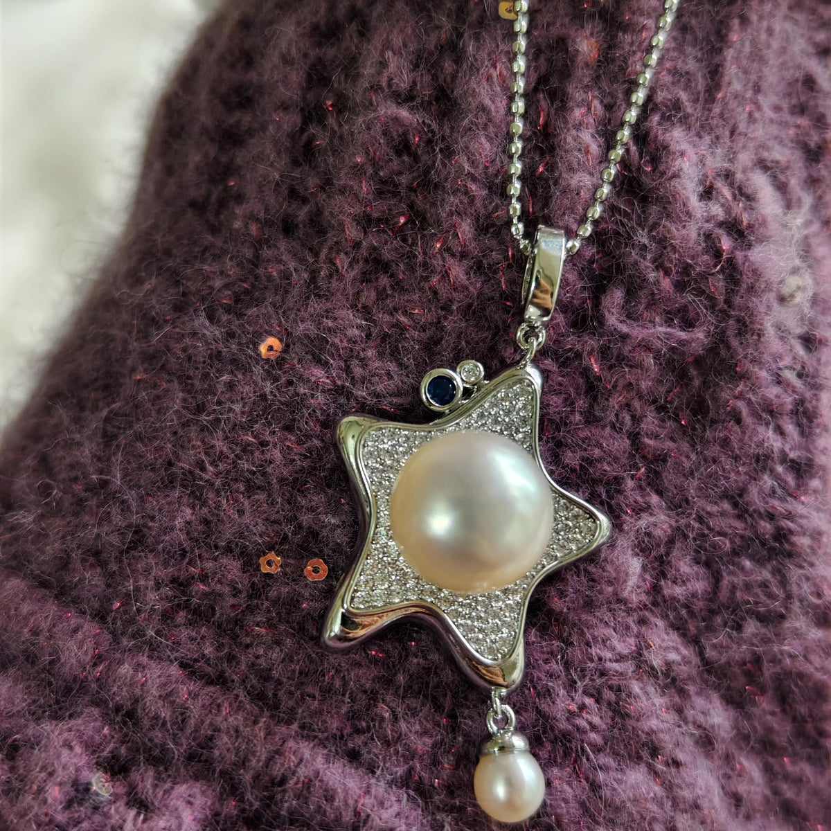 Starfish Pendant Necklace with Natural Pearls