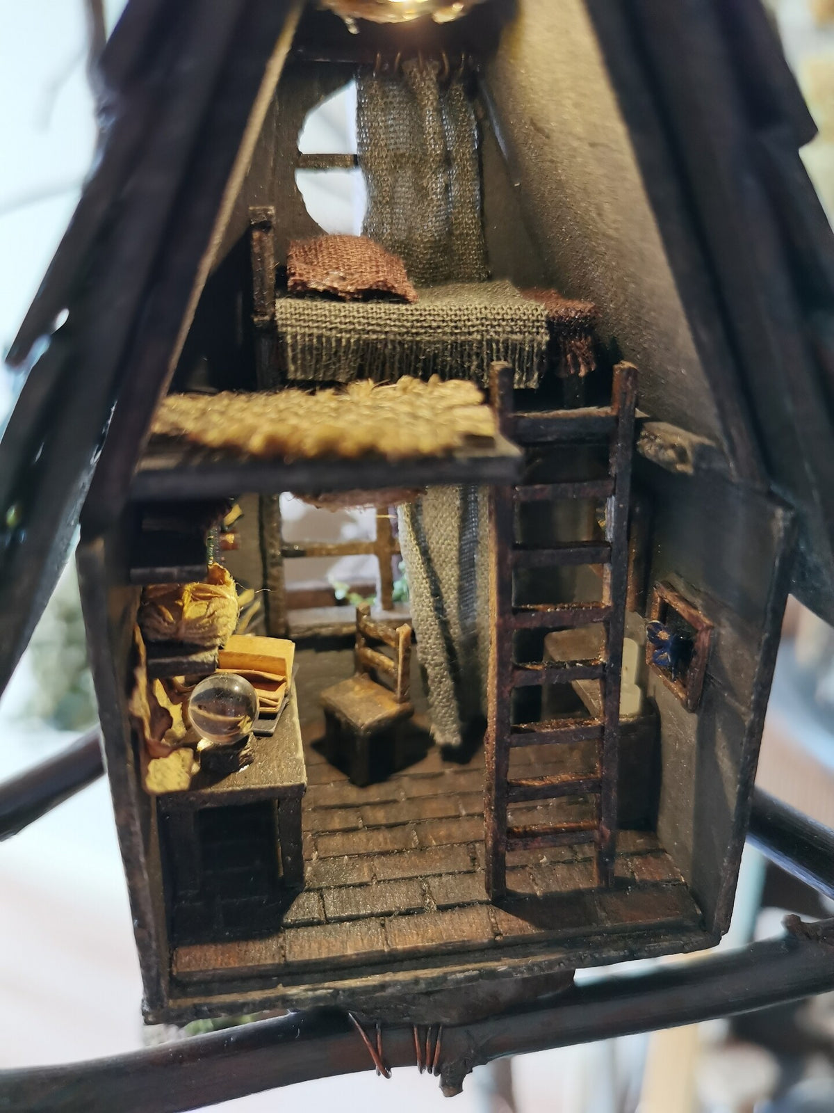 Two-Story A-Frame Miniature Treehouse Model