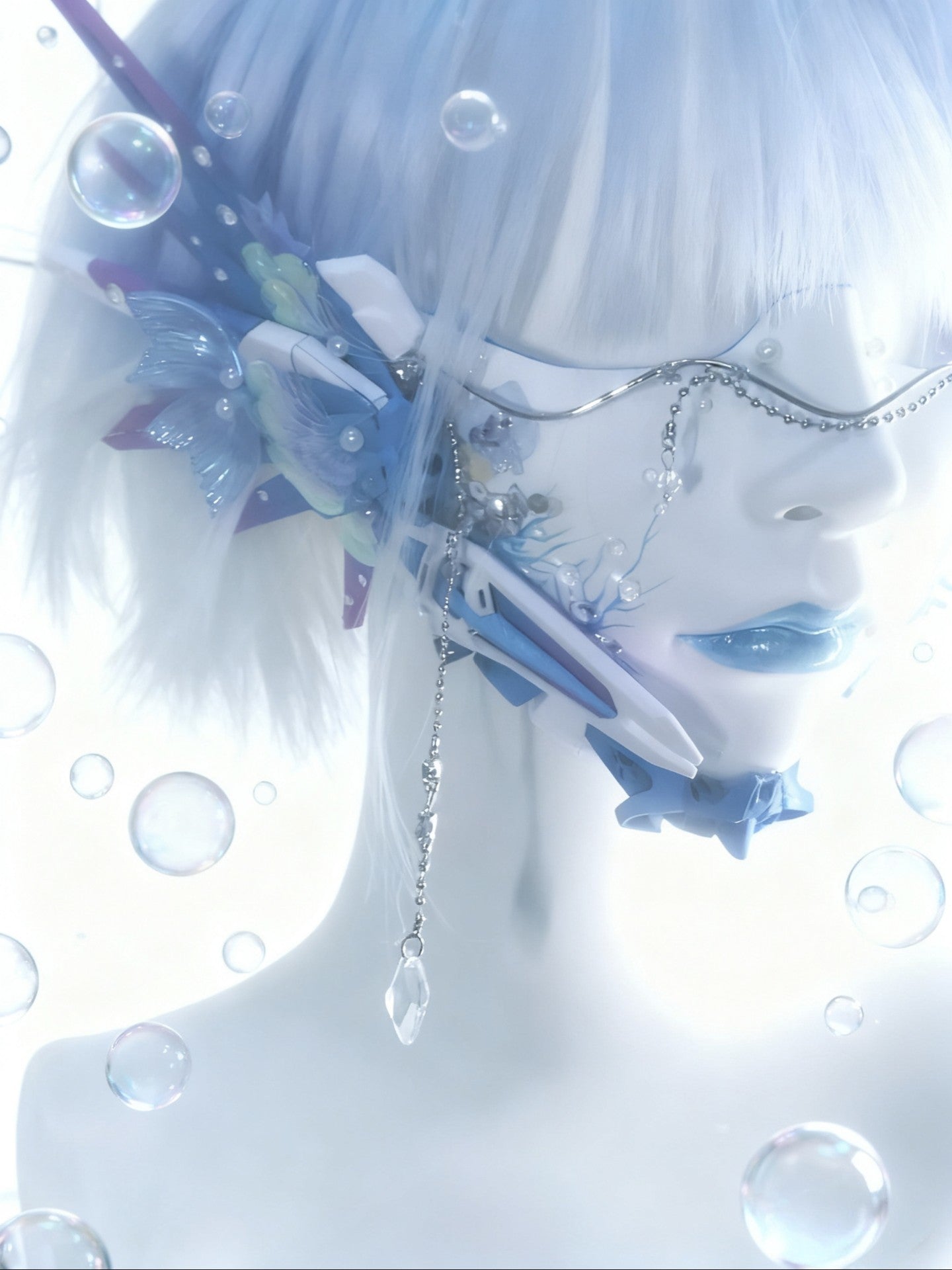 Cyberpunk Half-Face Mask with Butterfly Wing Accents