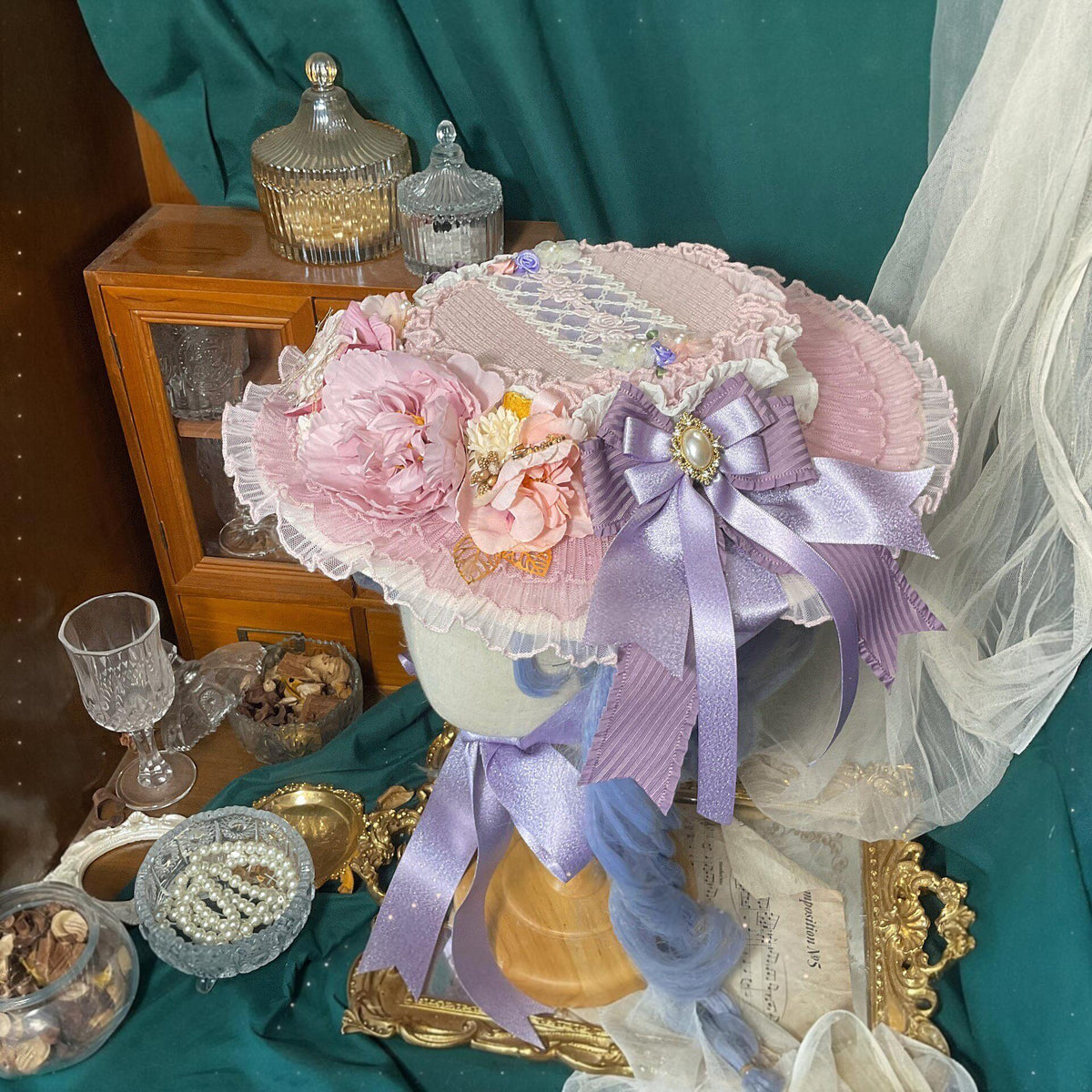 Lolita Flat Hat with Lavender Bow