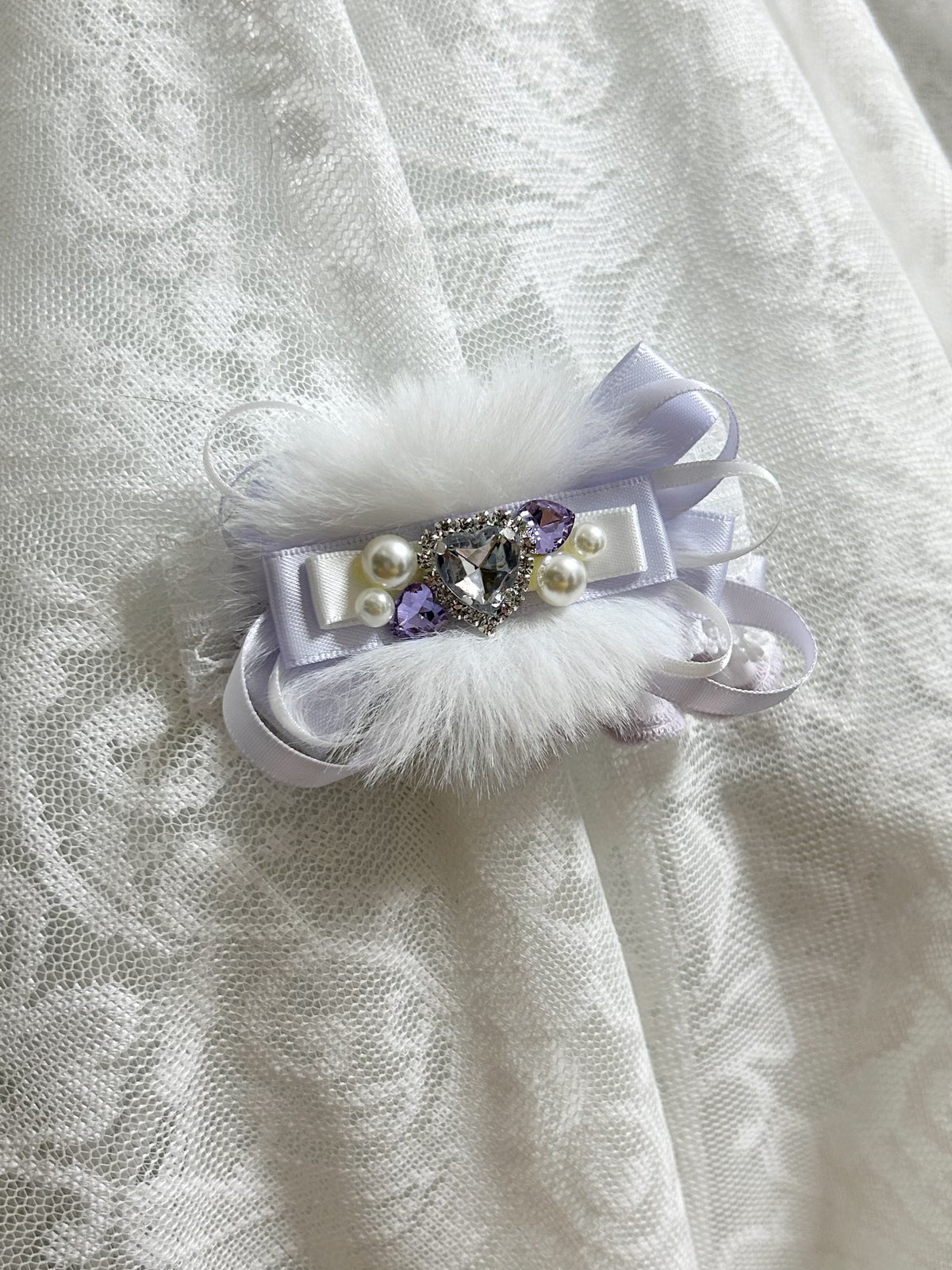 Barrette artisanale en pelours violet clair 7,5 cm