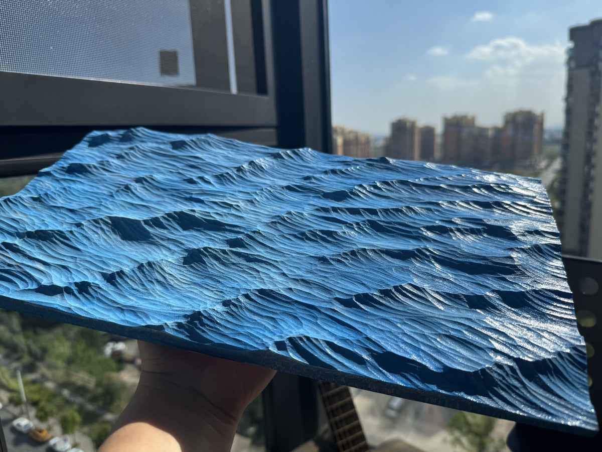 Handcrafted Linden Wood Wave Relief Carving