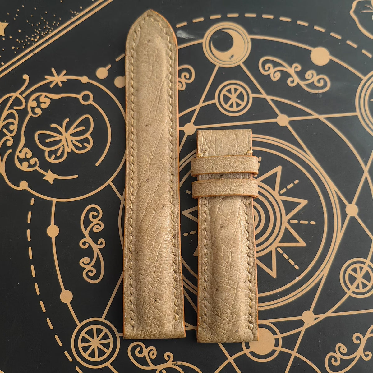 Ostrich Leather Watch Strap 22-20mm Hand Stitched