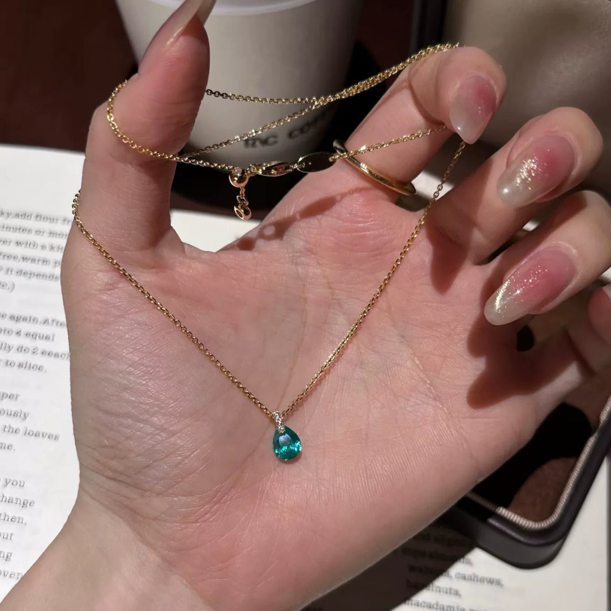 Sterling Silver Teal Pear Pendant Necklace
