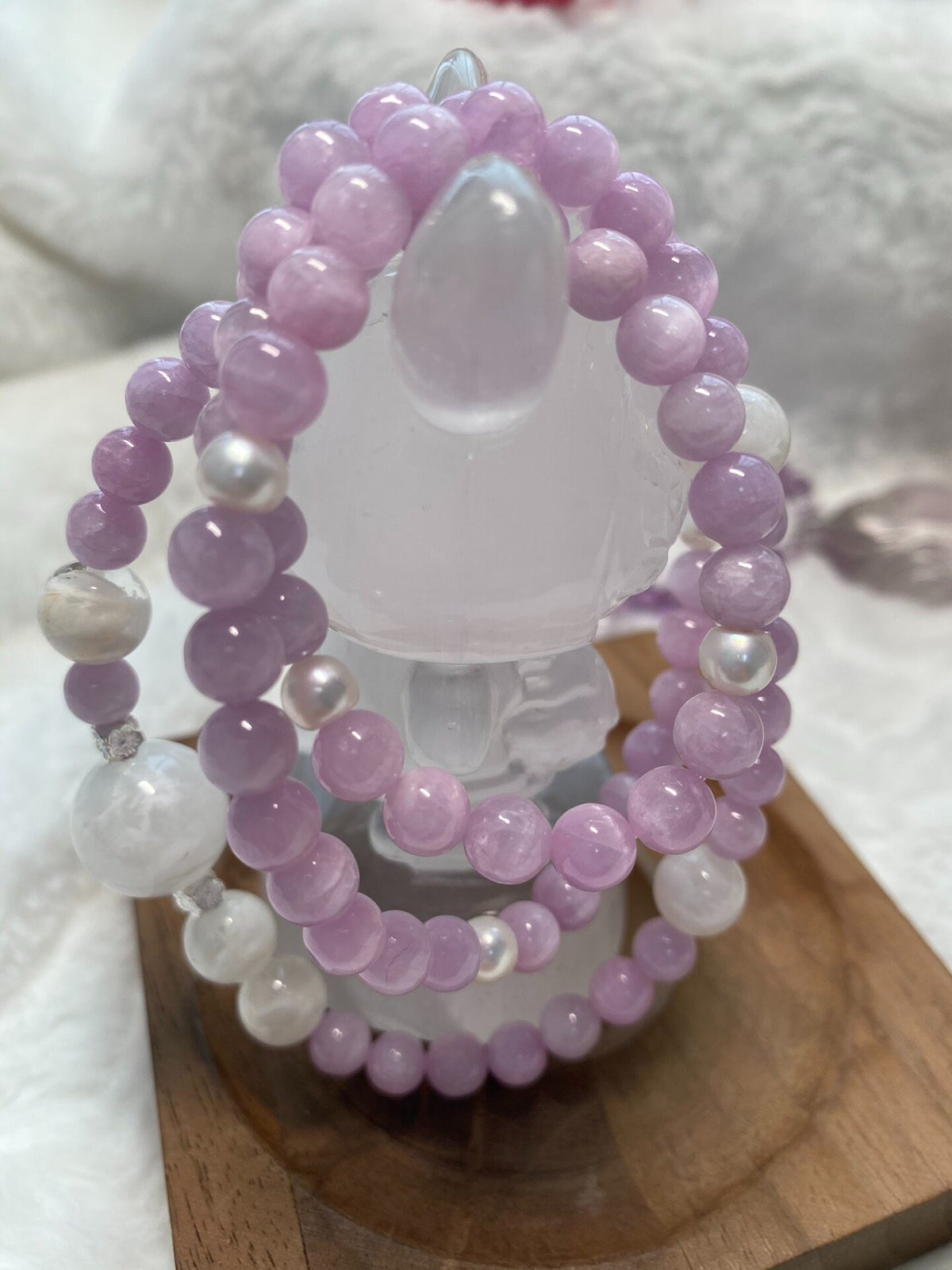 Triple Wrap Kunzite Quartz Pearl Bracelet