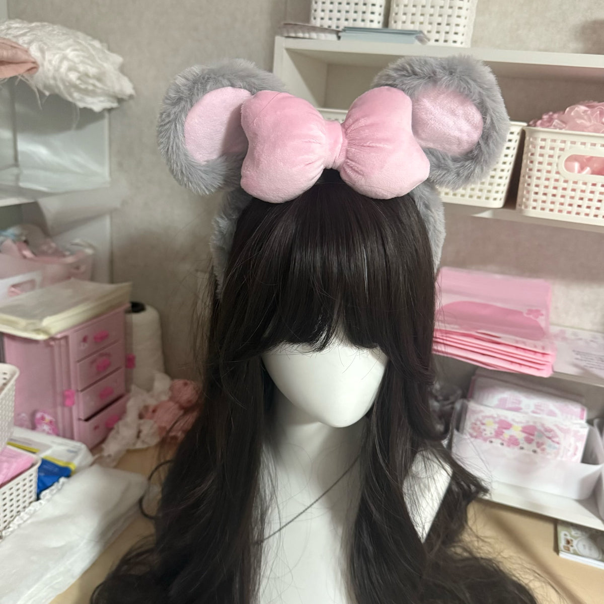 Grey Faux Fur Mouse Ear Headband