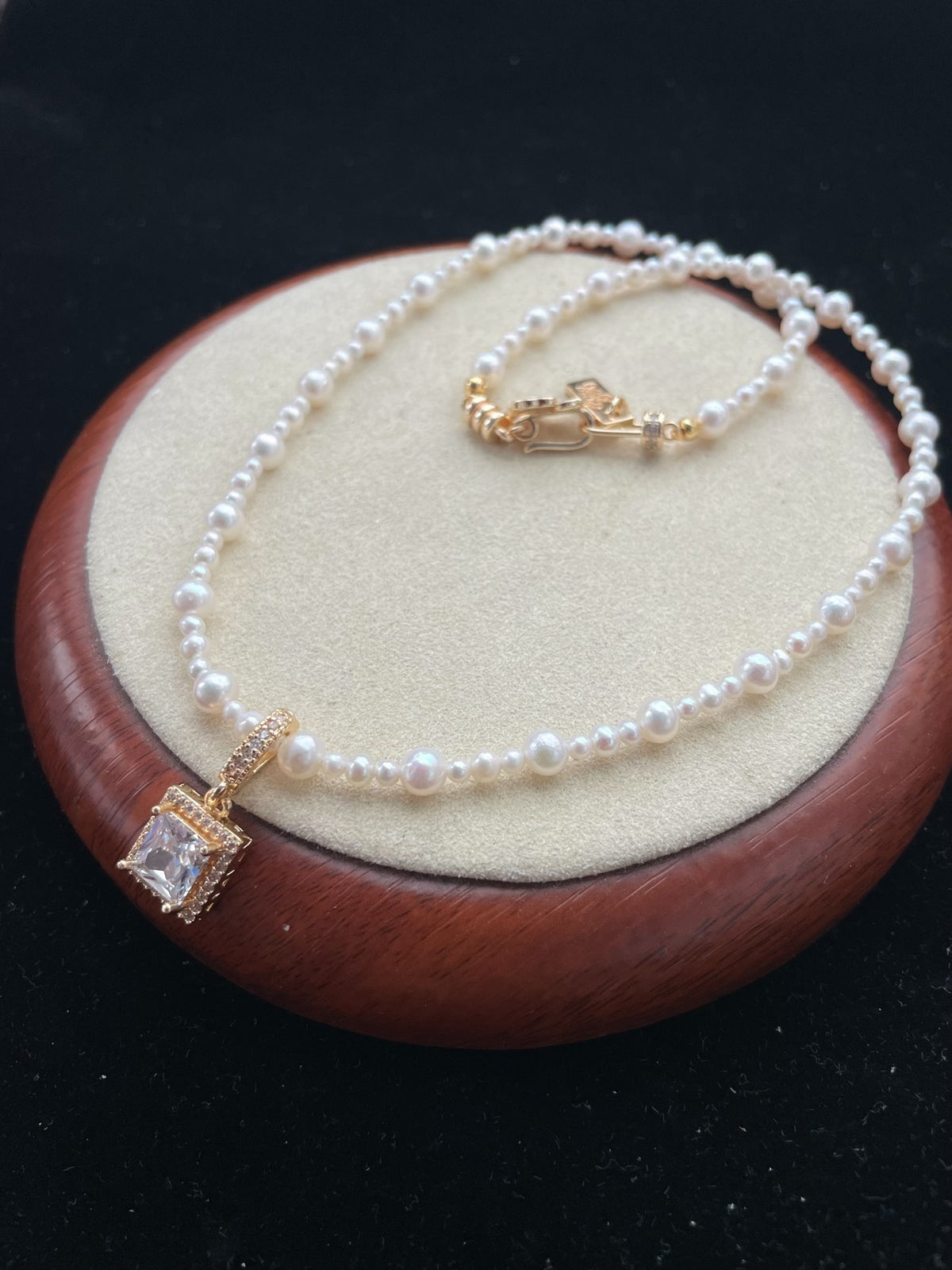 Natural Pearl Necklace with Square Pendant