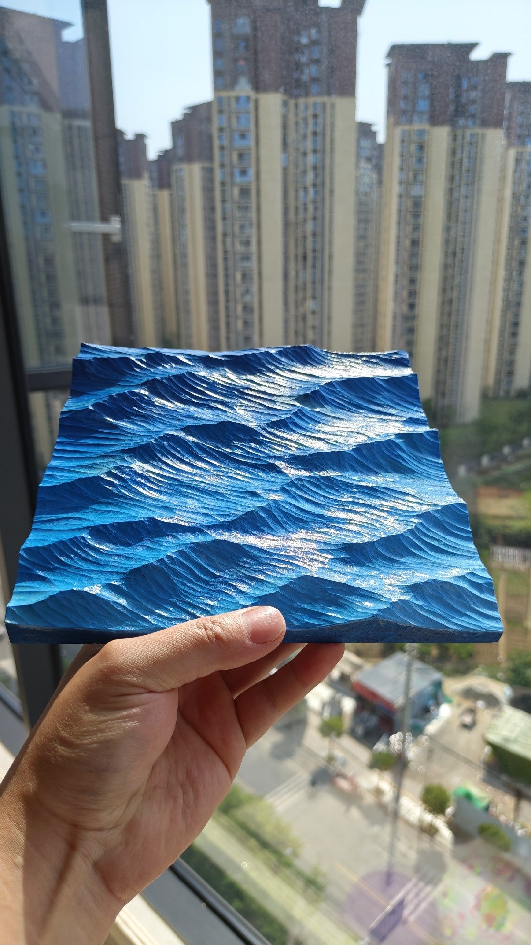 Handcrafted Basswood Wave Carving 20cm