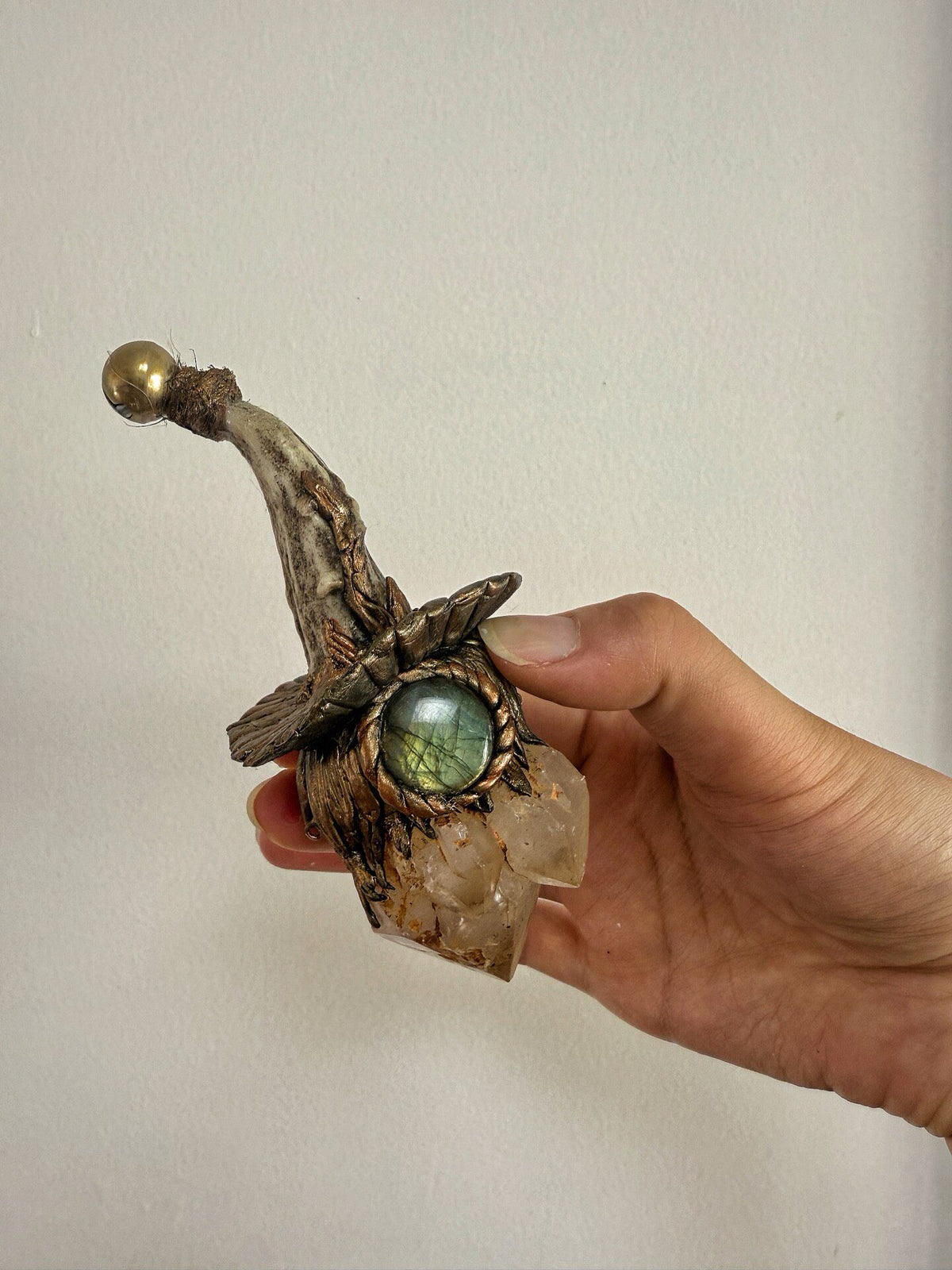 Witch Hat Wand Pendant Labradorite Quartz Necklace