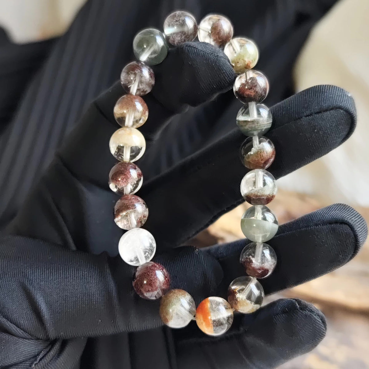 Phantom Quartz Crystal Bead Bracelet 9mm