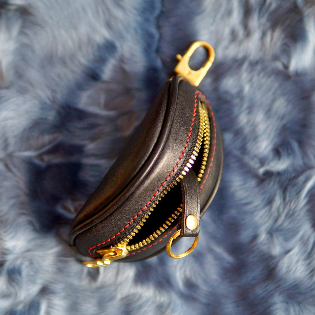 Vegetable Tanned Leather Key Pouch with Brass Zipper