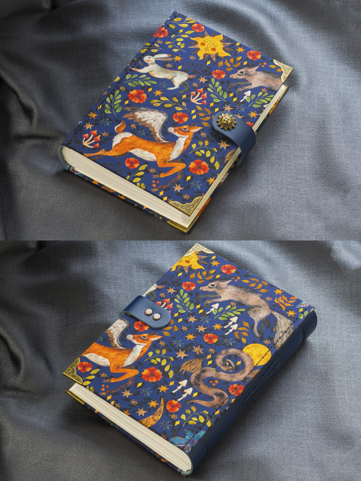 Handgefertigtes Notizbuch mit blauem Lederrücken