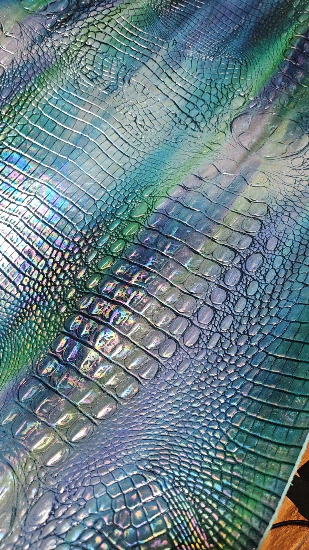 Handmade Iridescent Crocodile Embossed Leather Choker