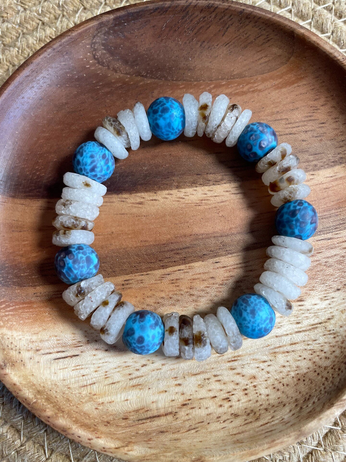 Blue Glass Beaded Bracelet with White Spacers