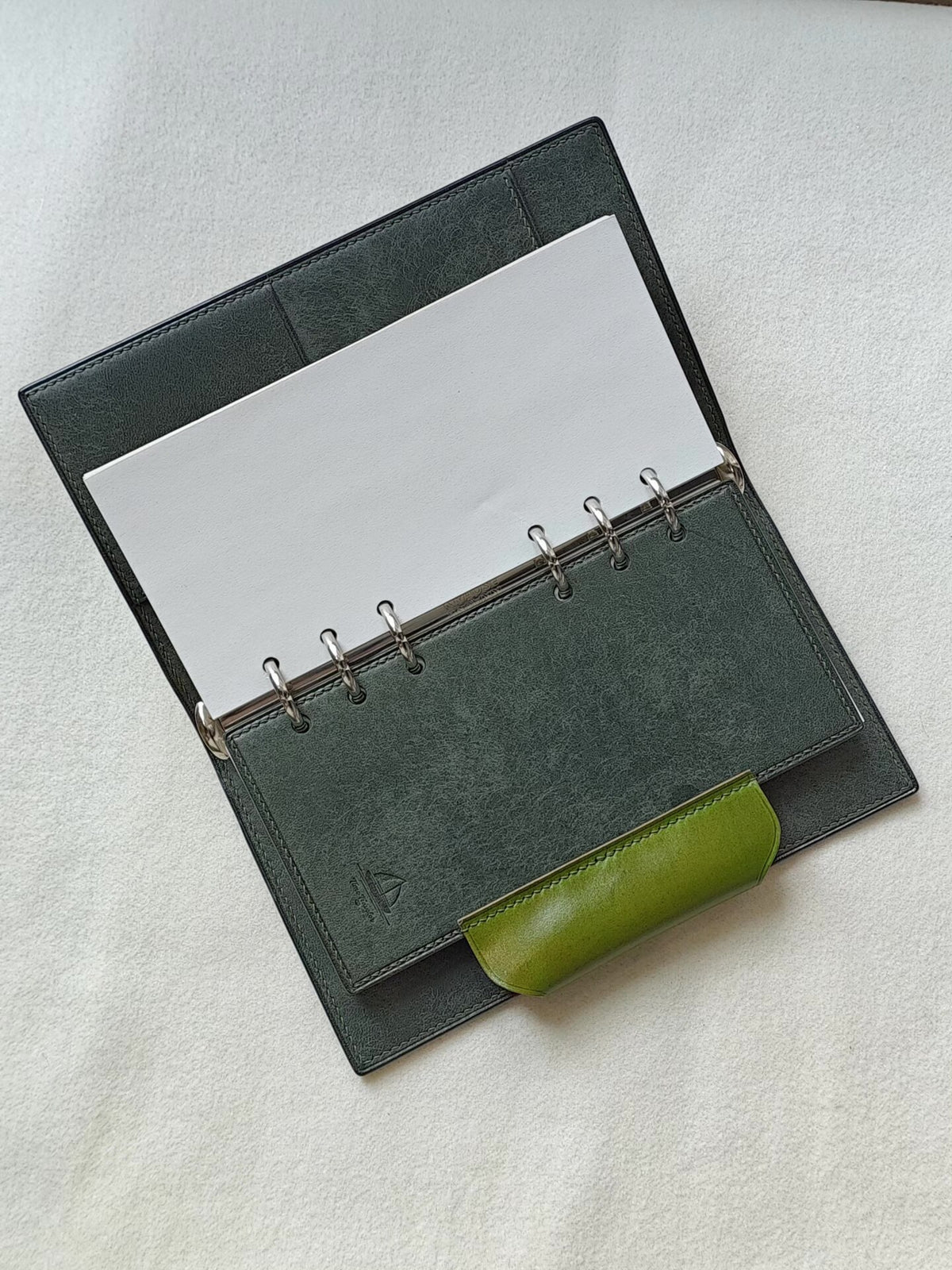 A6 Slim Ring Binder Notebook Green Leather