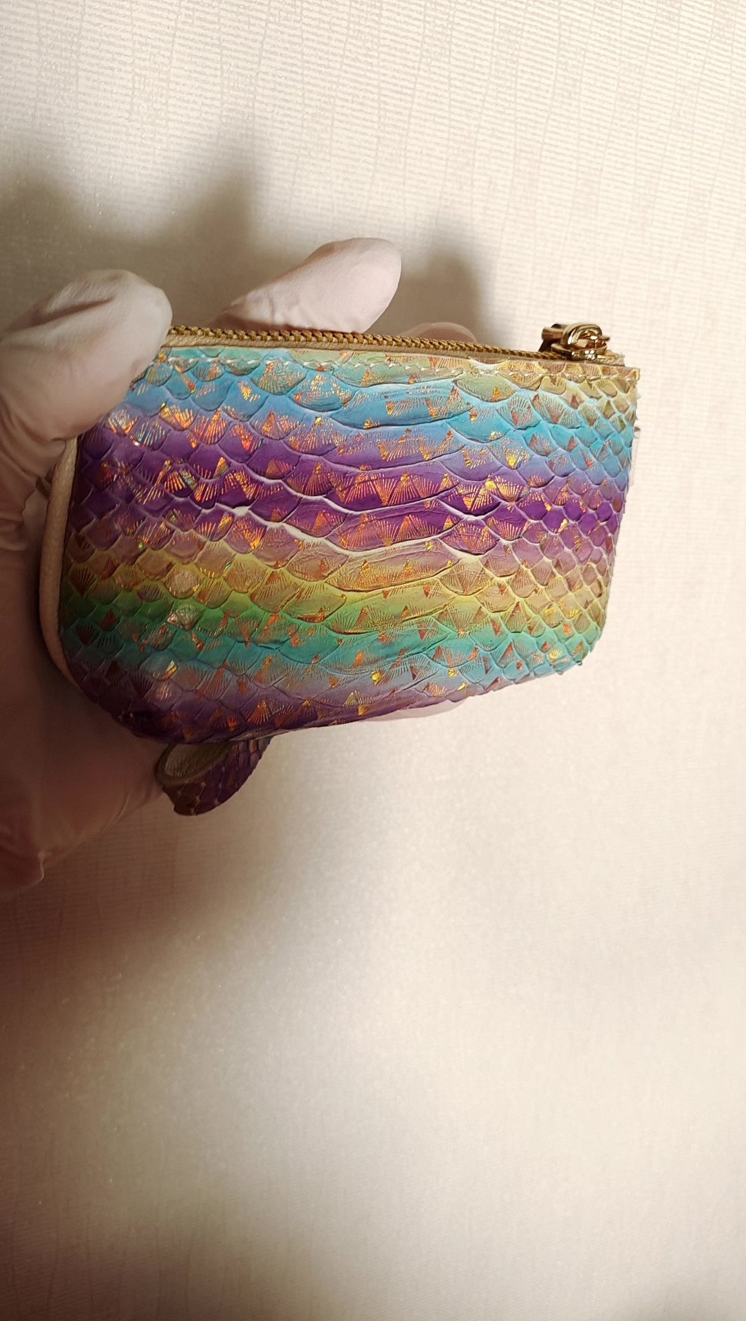 Handgemaakt Regboog-Draakschaal Leer Wristlet Tasje