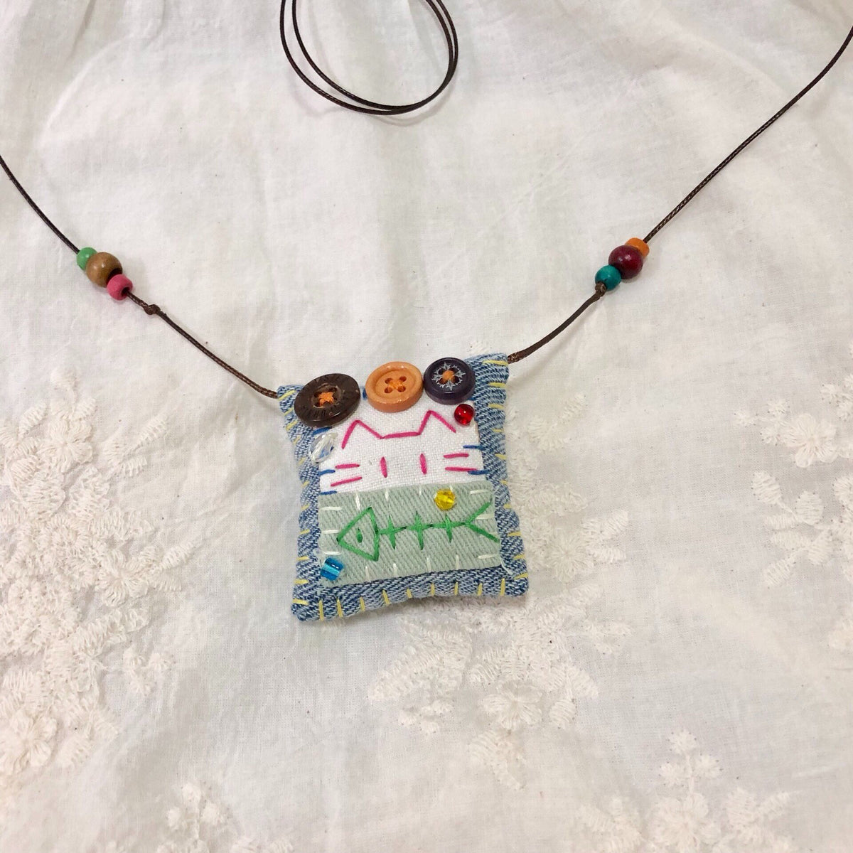 Handmade Cat Fish Denim Pendant Necklace