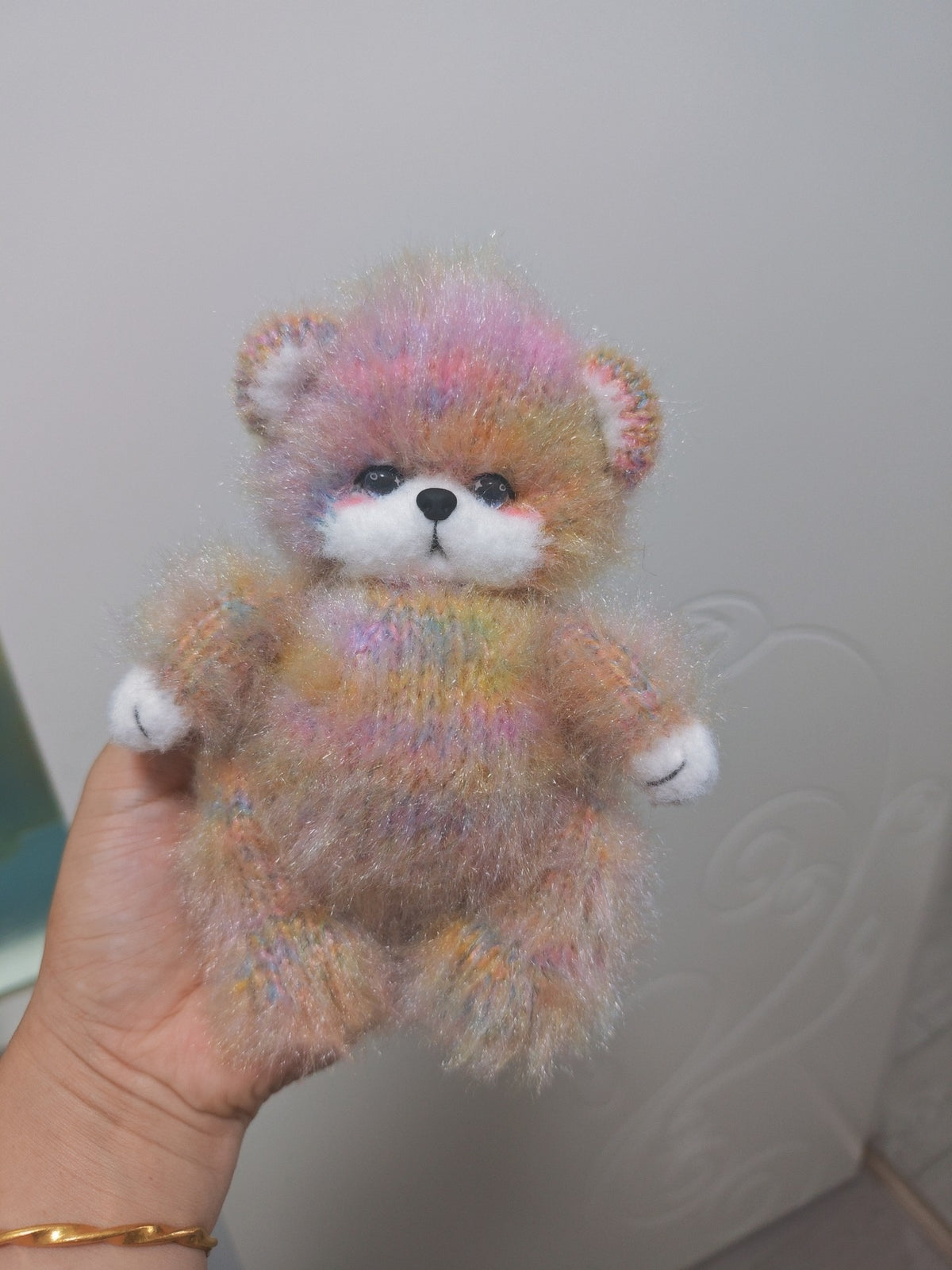 Knitted Plush Bear Toy with Stitched Face