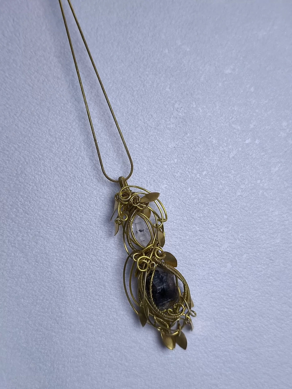 Handmade Brass Wire Wrapped Crystal Pendant Necklace
