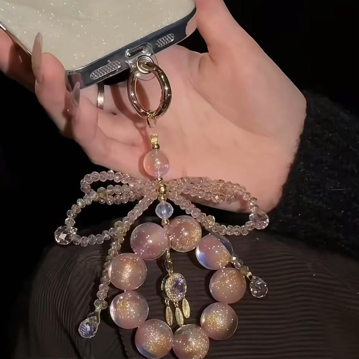Beaded Phone Charm with Opalescent Beads