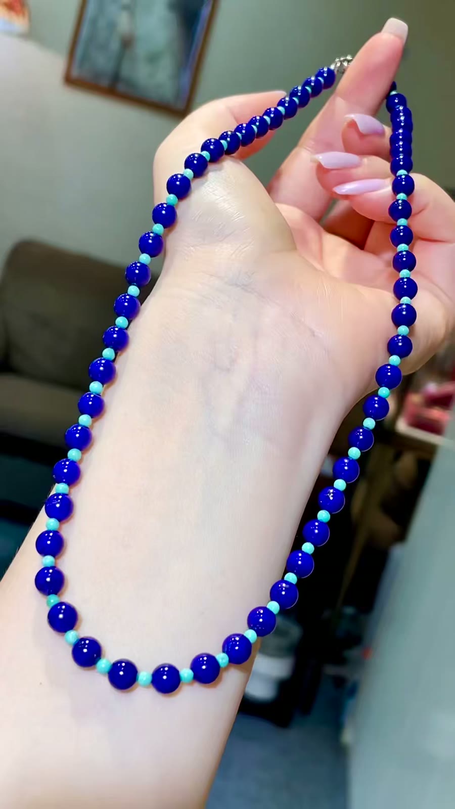 Collana con perline in lapislazzuli e turchese, 46 cm