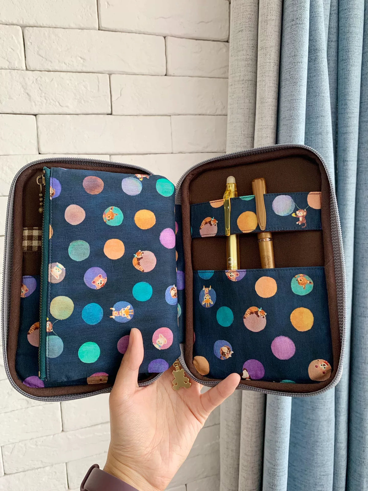 Trousse en Tissu à Pois Bleu Marine