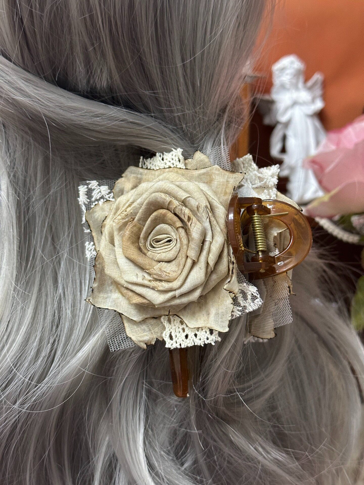 Handcrafted Fabric Rose Hair Claw Clip