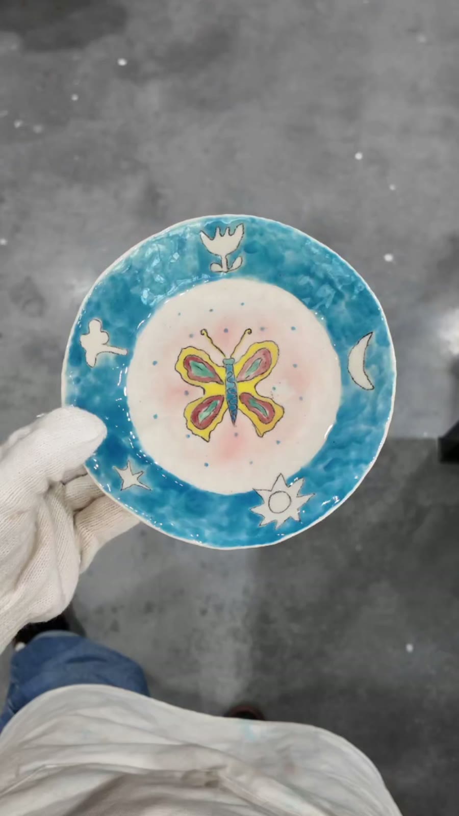 Handmade Ceramic Butterfly Star Blue Plate