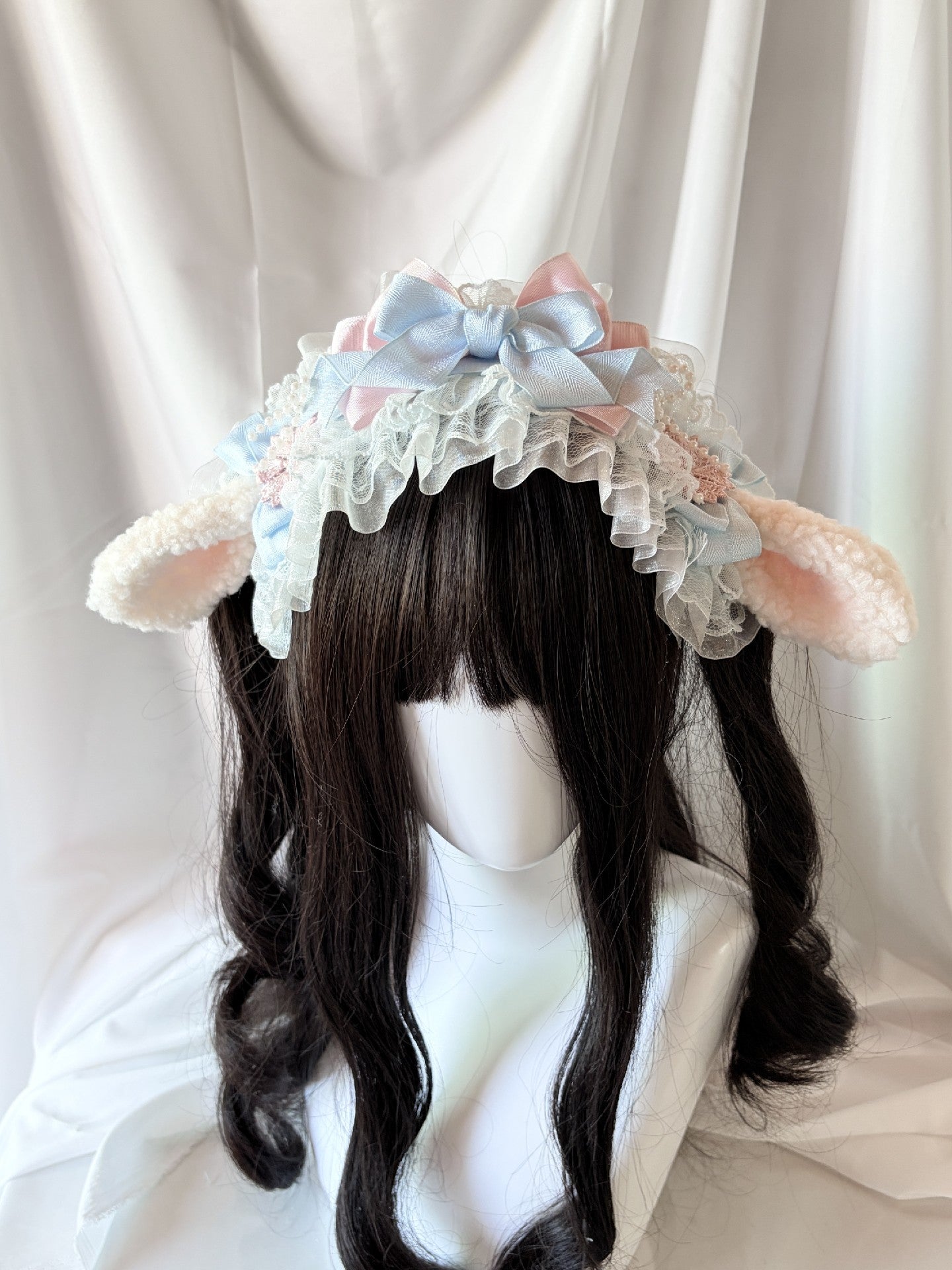 Lolita Plush Ear Headband with Lace and Satin Bow
