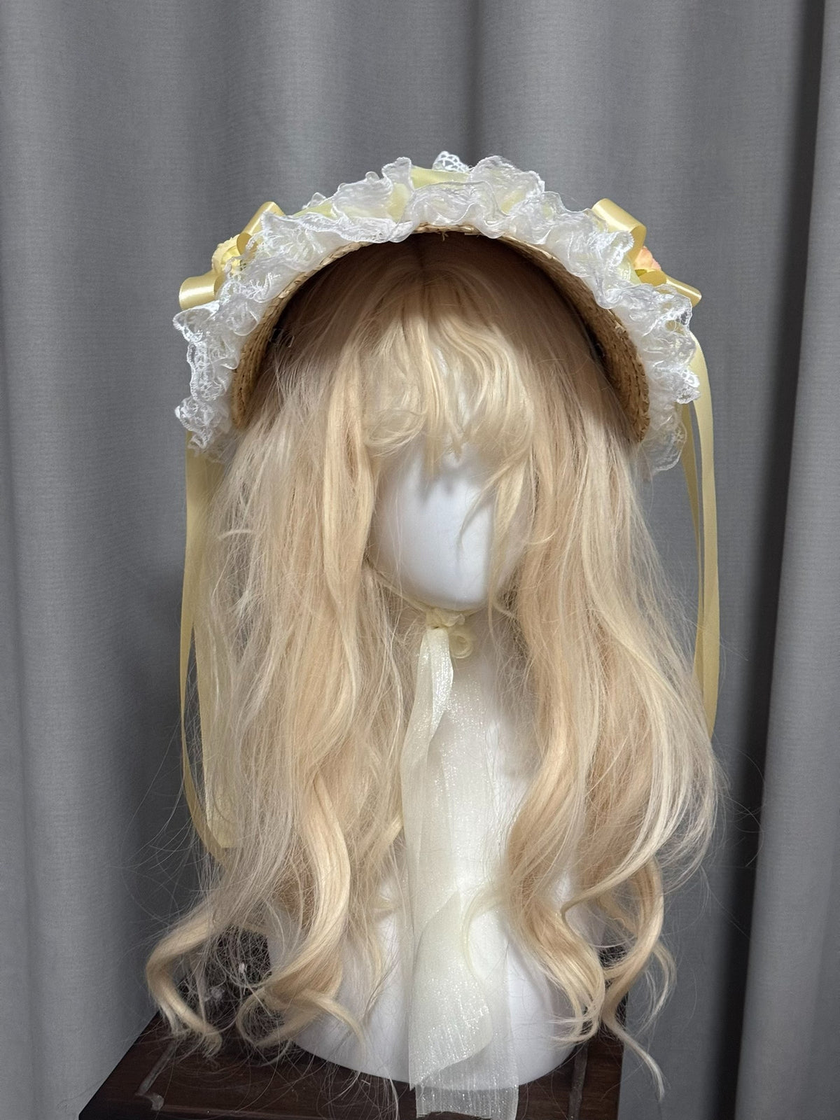 Lolita Straw Bonnet with Yellow Satin Bows