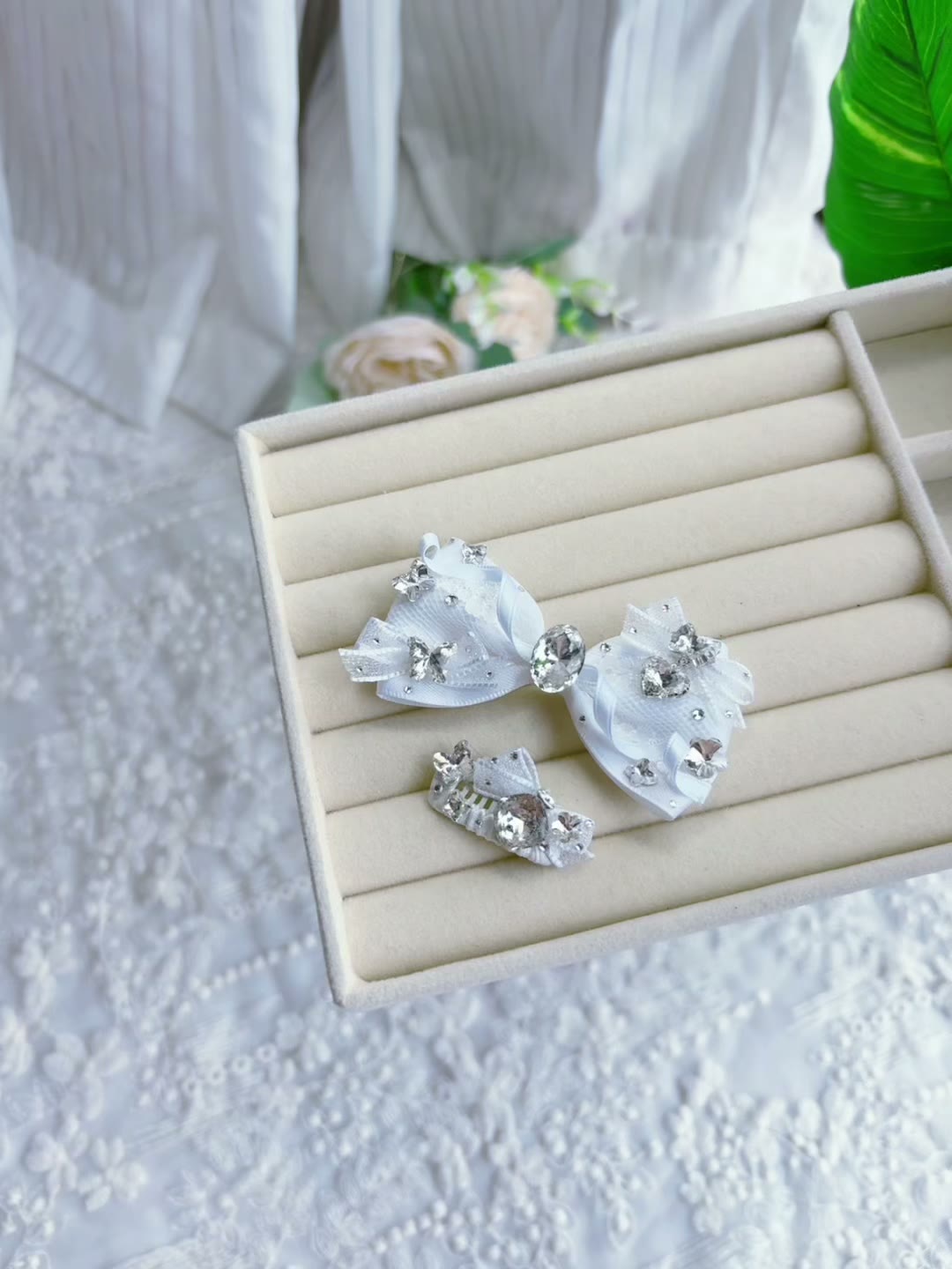 Witte bruids strik haarclip set voor huisdieren