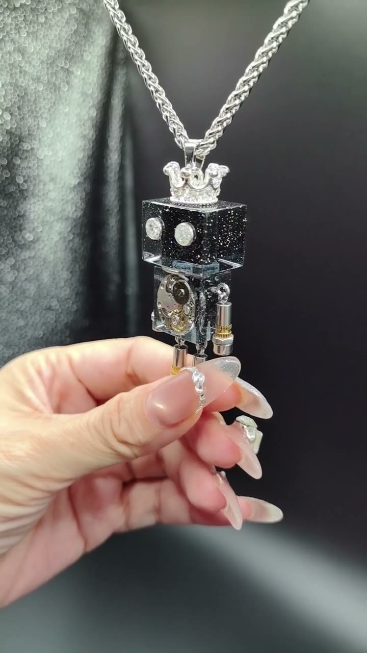Black Punk Robot Pendant with Crown