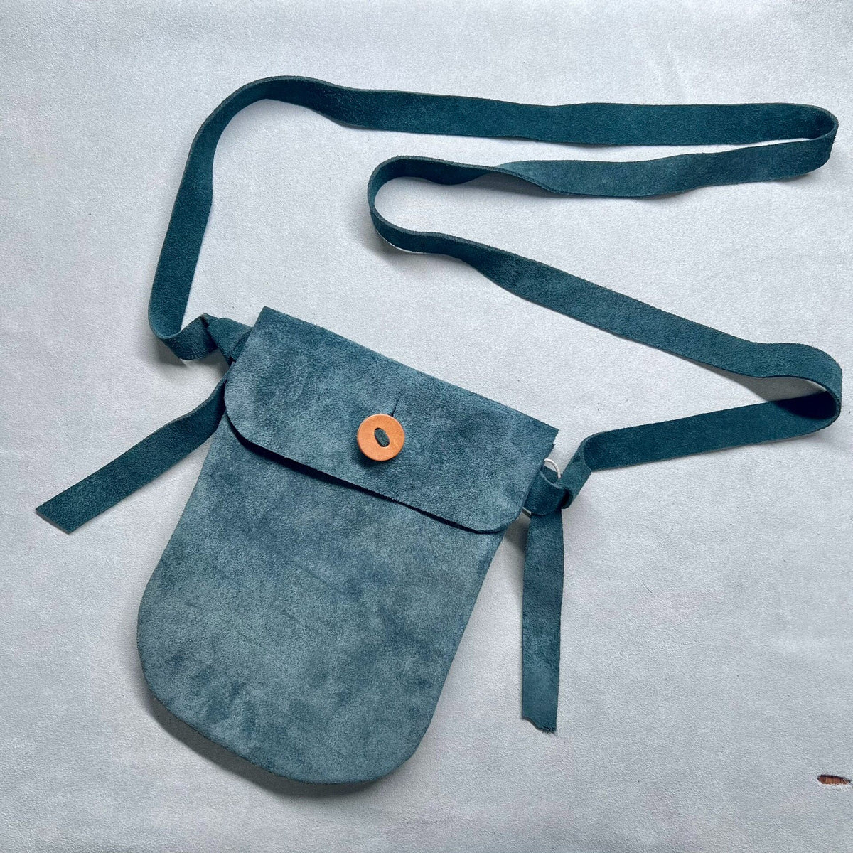 Handcrafted Green Leather Crossbody Phone Pouch