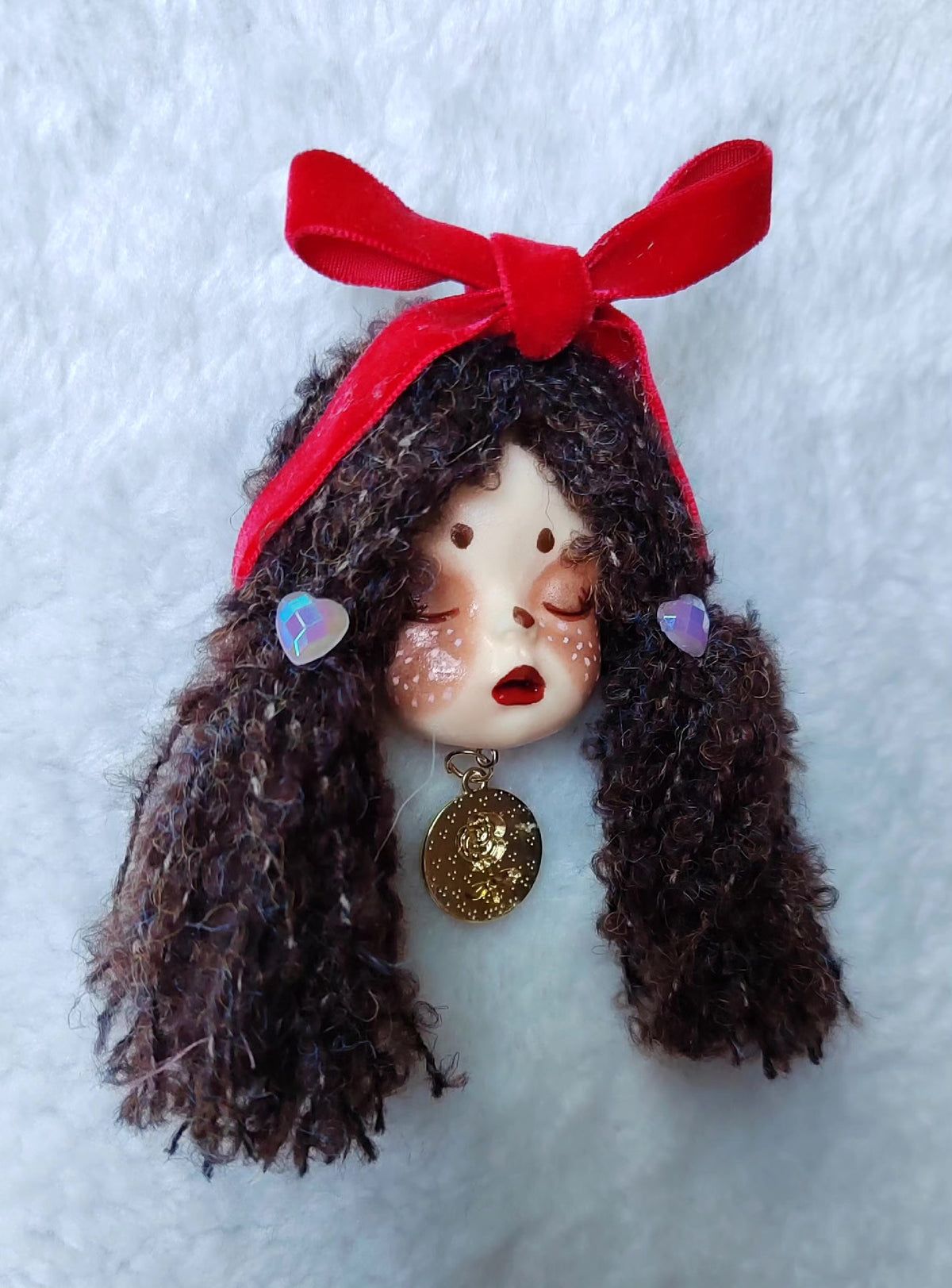 Handcrafted Clay Doll Head Brooch Lolita